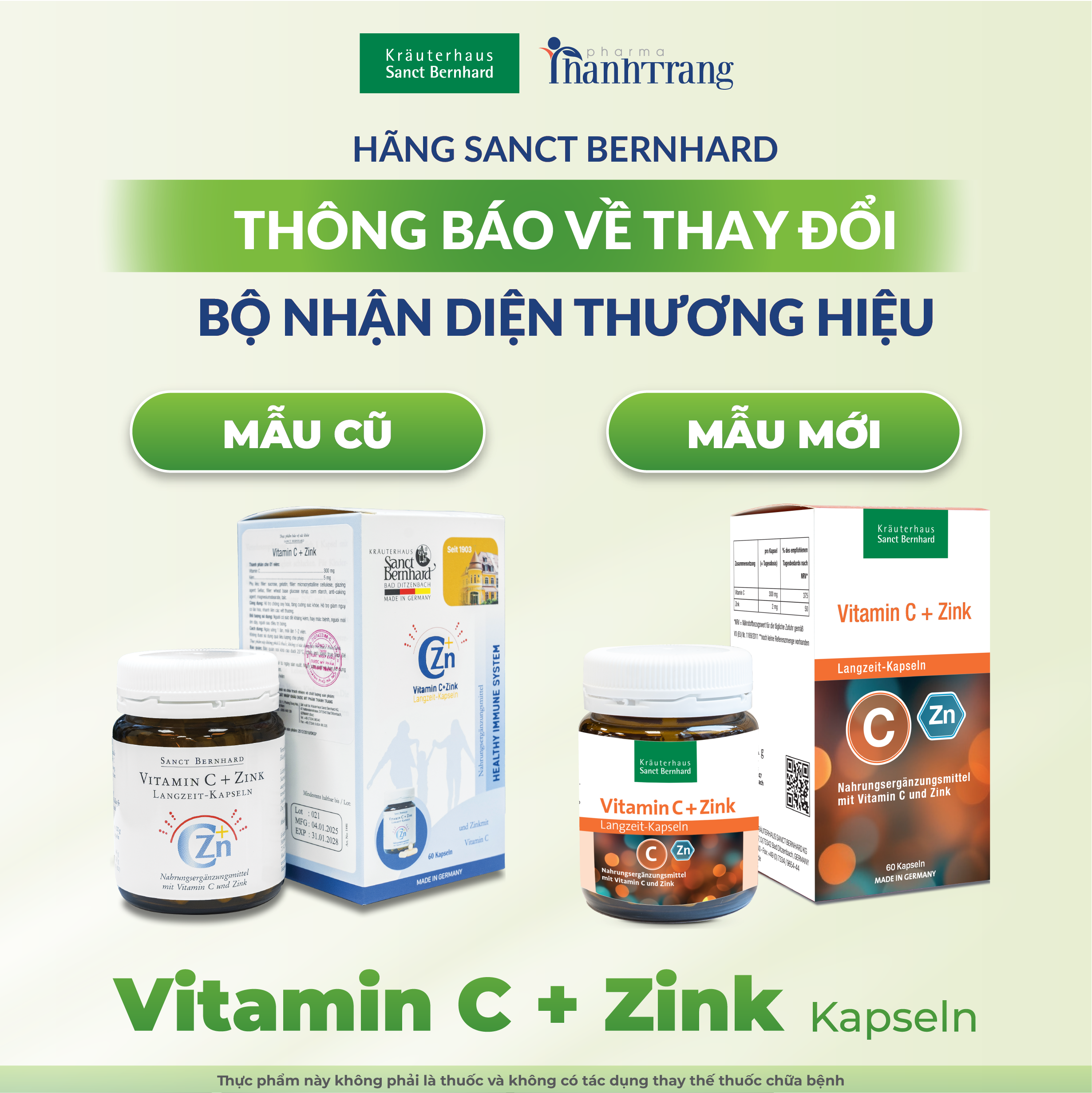 THÔNG BÁO THAY ĐỔI BỘ NHẬN DIỆN THƯƠNG HIỆU VIÊN UỐNG VITAMIN C ZINK